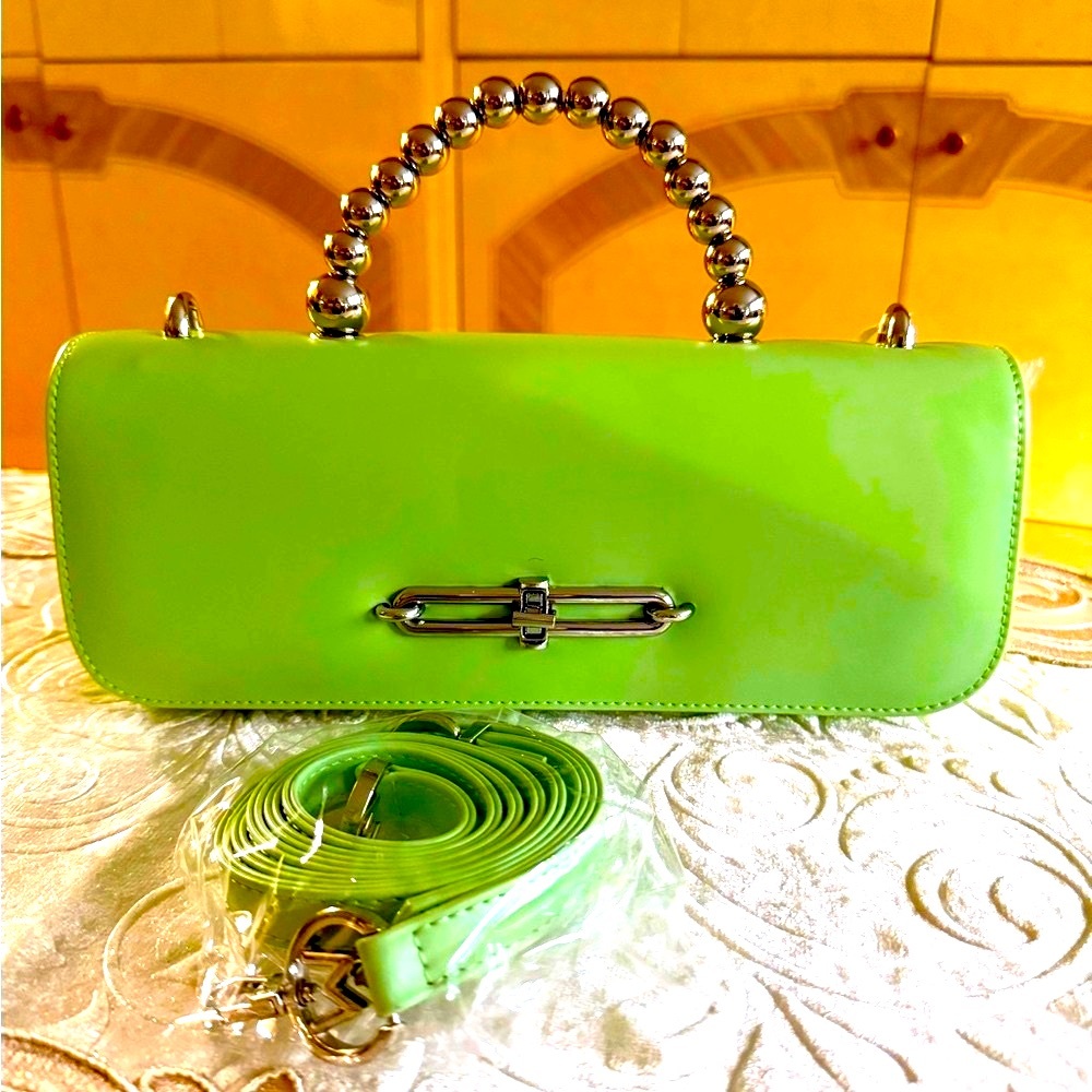 Elegant Mint Green Clutch with Silver Details